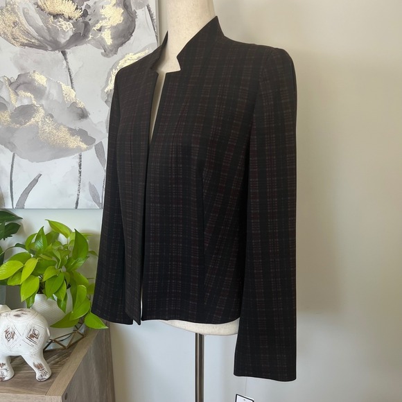 Nine West Blazer Womens 8 Black Plaid Open Front‎ Stretch Lined Career Jacket - Picture 2 of 8